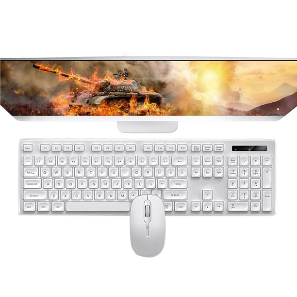 Sidaley Kit de mouse de teclado inalámbrico Computadora portátil 2.4G Teclado ergonómico para juegos con luz de fondo y mouse óptico inalámbrico Juegos de teclado y mouse para computadora Blanco