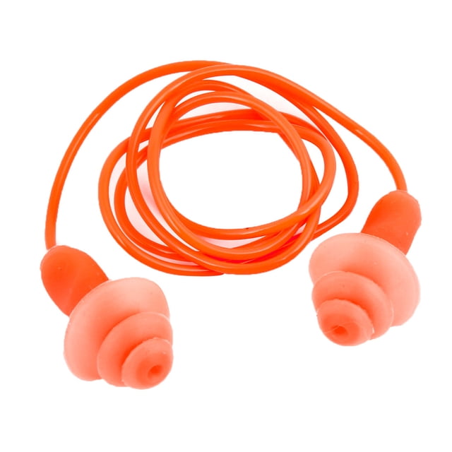 Swimming Silicone Noise Reducing Flexible Earplugs w String Orange Red 2.7cm Long