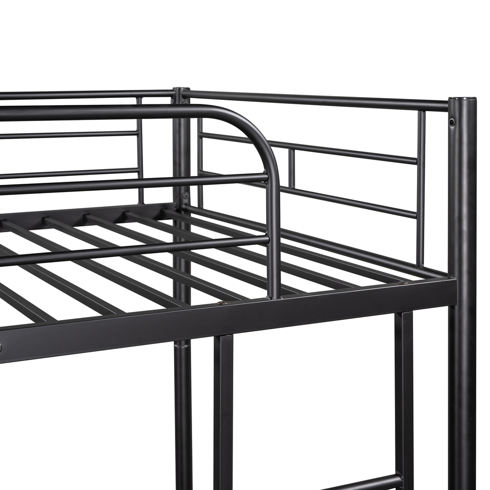 Twin Over Twin Metal Bunk Bed with Ladder and high Guardrail, Heavy Duty Bunk Beds for Kids/Teens/Adults, Double Twin Bed with Metal Slats and Heighten Guardrails, Black
