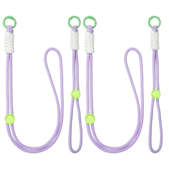 2Set Heavy Duty Paracord Keychain Lanyard, Adjustable Necklace Whistles Lanyard Braided Wrist Strap with Spring Ring for ID Card Badge Holder Keys, Light Purple/White/Green