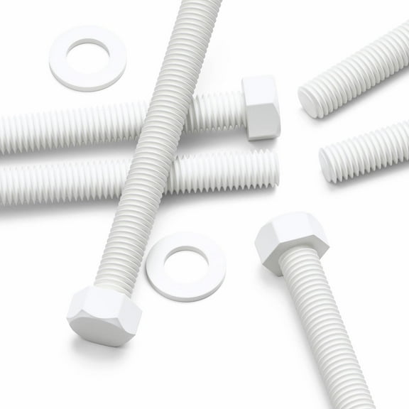 10 x White Hexagon Head Screws Polypropylene (PP) Plastic Nuts and Bolts, Hex Head, Washers, M10 x 100mm, Fastener, Anti-Corrosion, Chemical Resistant, (25/64 x 3 15/16 in)