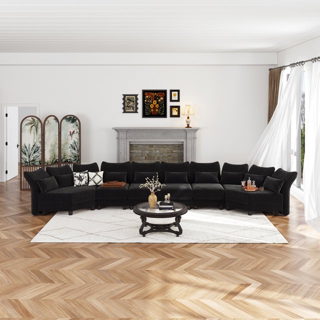 LLappuil Modular Sectional Sofa, Oversized 6 Seat Modular Sectional Sofa with Storage, 25.6" Deep Seat Chenille Sofa Couch for Living Room Black