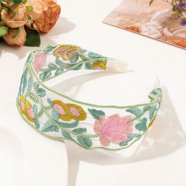 Diademas florales boho para mujer, diademas elegantes para mujer, diademas bordadas, diademas anchas antideslizantes, diademas anchas con nudo.