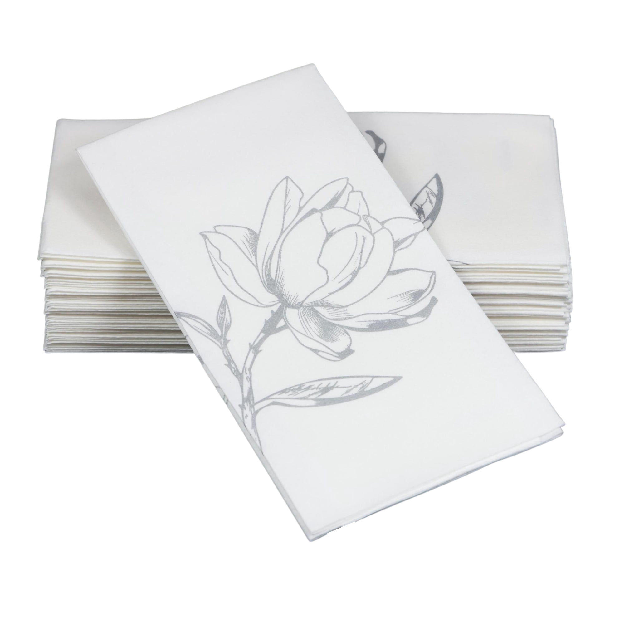 SimuLinen 12"x17" Disposable Guest Hand Towels - Silver Magnolia Design - 100ct