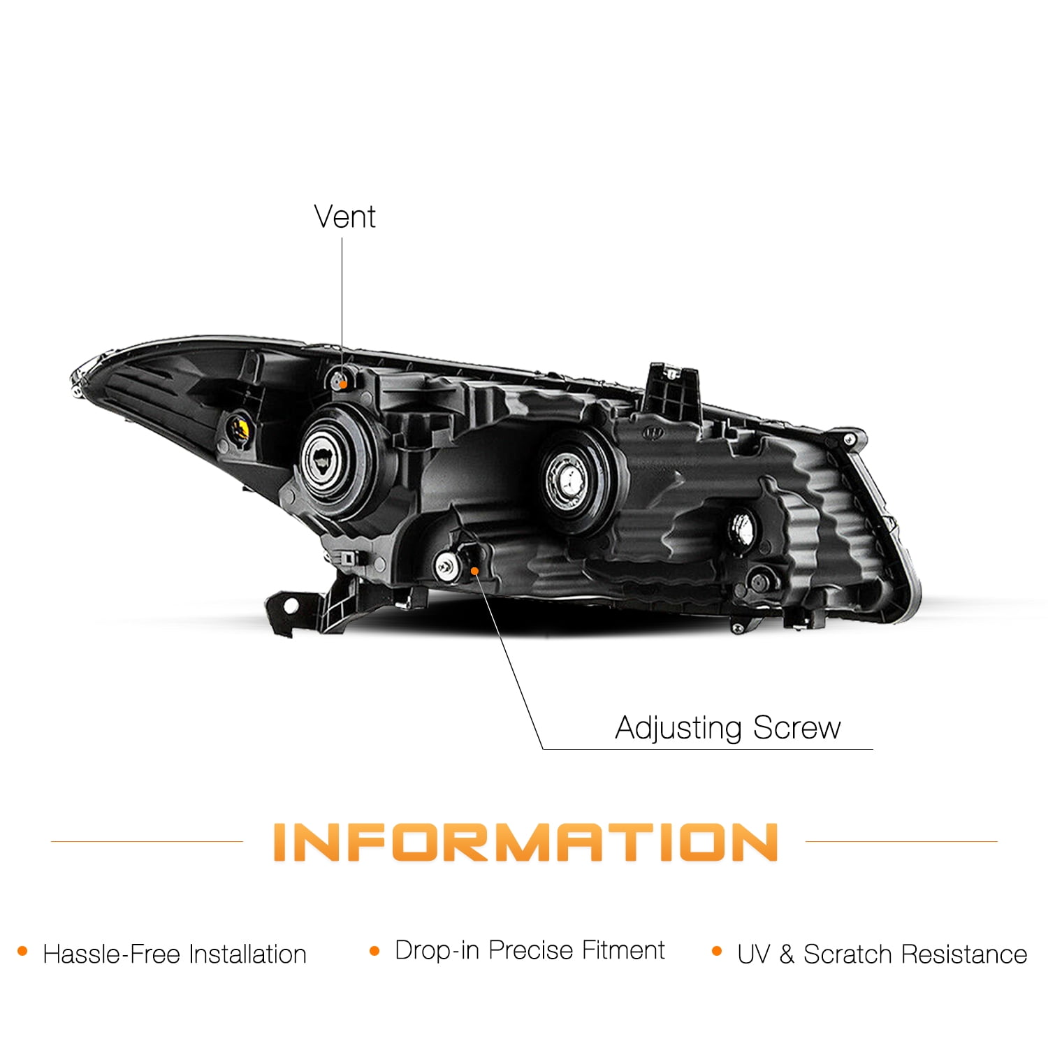 For 08-12 Honda Accord Coupe Halogen Chrome Amber Projector Headlights Pair