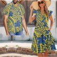 thumbnail image 2 of Garronmavis Polynesian Matching Couple Outfits Husban and Wife Clothing Men's Button Down Shirt Size M Casual Beach Shirts and Womens Short Sleeve Dress A-Line Hawaiian Dress, 2 of 7