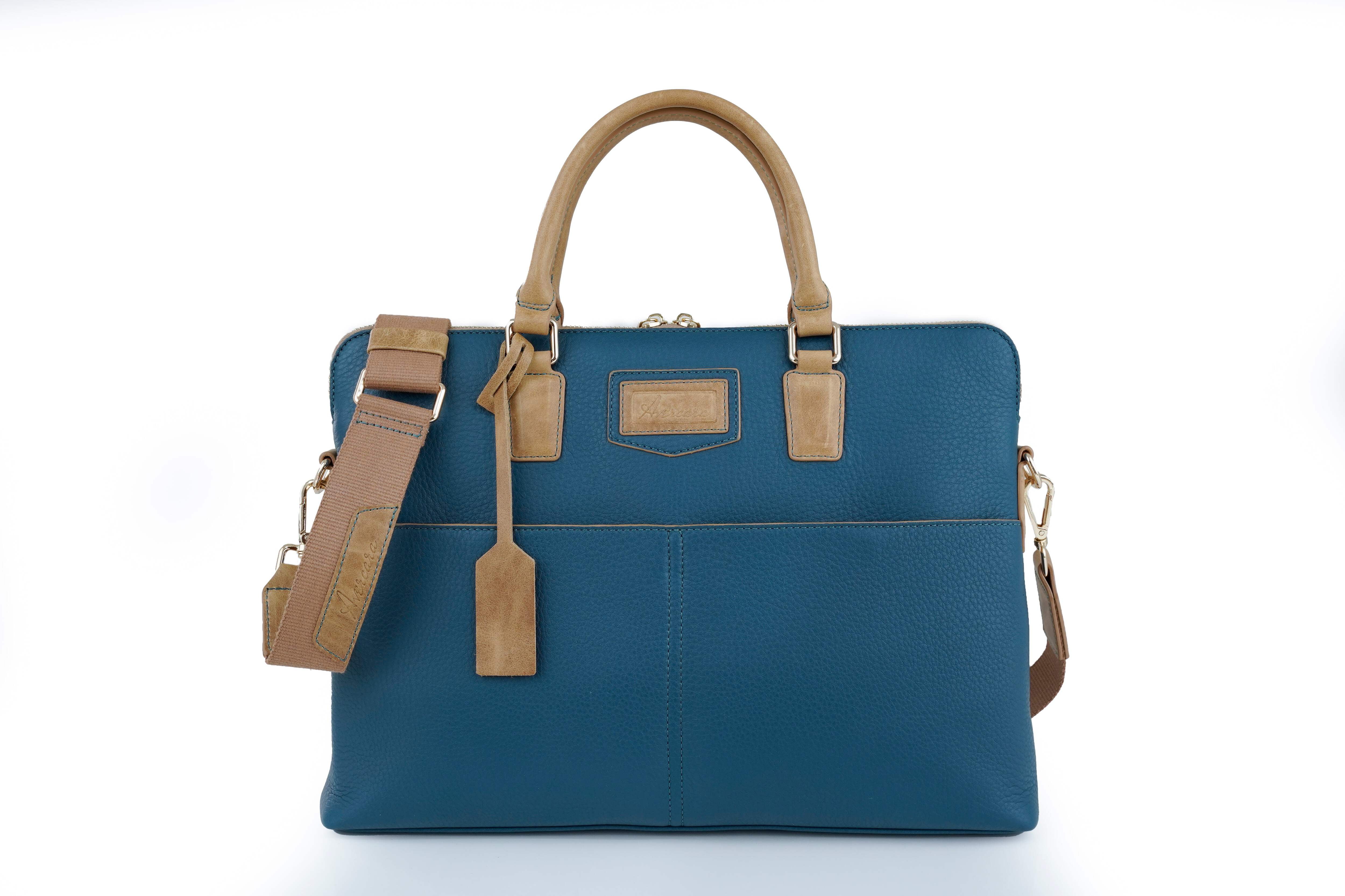 Duck Blue  Saddle Signature Leather Laptop Briefcase — Limited Edition 15"