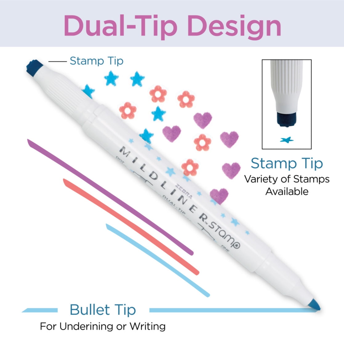Mildliner Dual Tip Stamp Marker Assorted 5pk