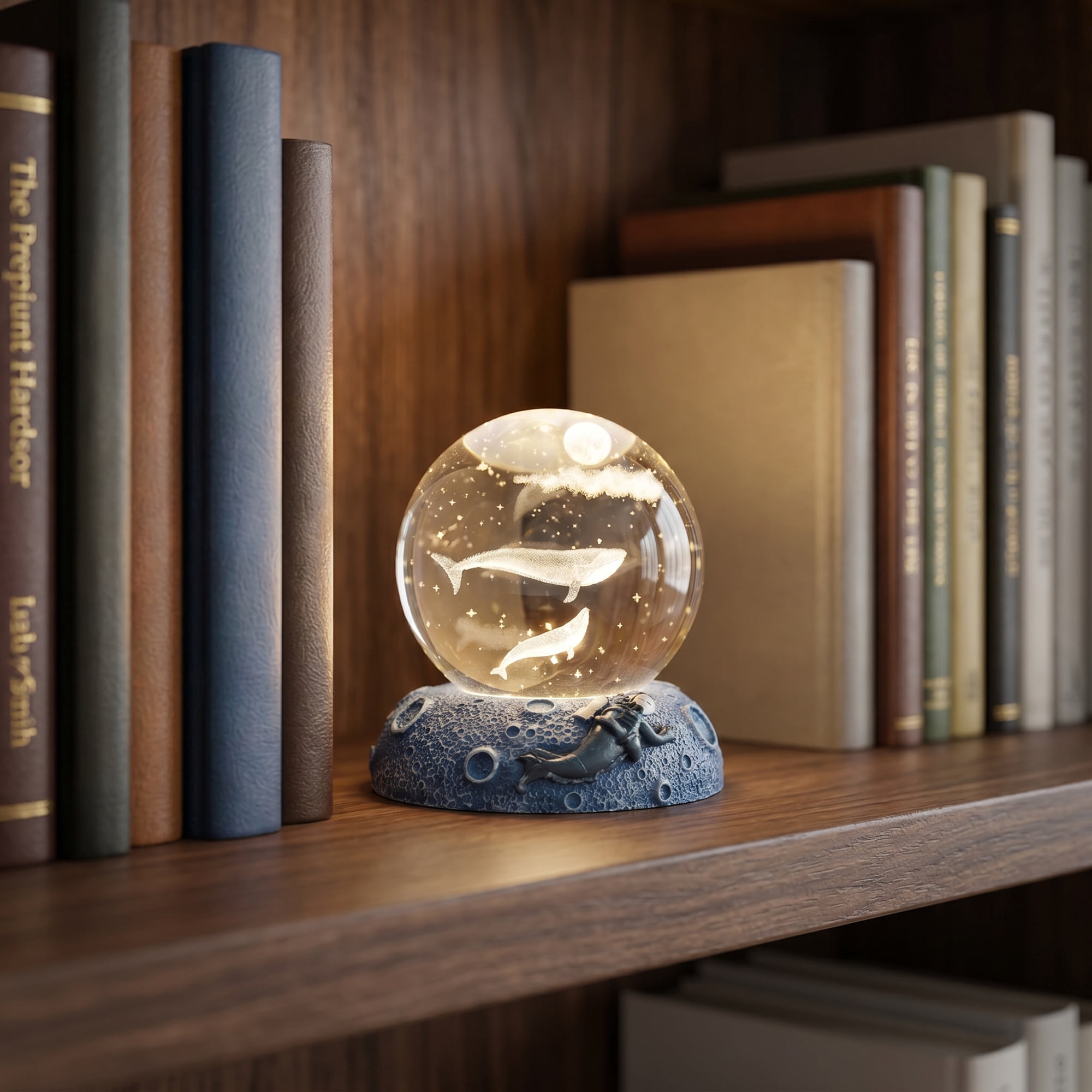 Unique Bargains Glowing Crystal Ball 3D Glass Ornament with LED Light Base Beige Style K