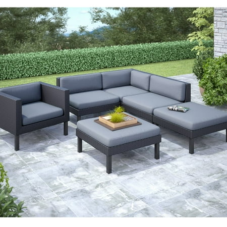 CorLiving Oakland 6-Piece Sectional with Chaise Lounge and Chair Patio Set