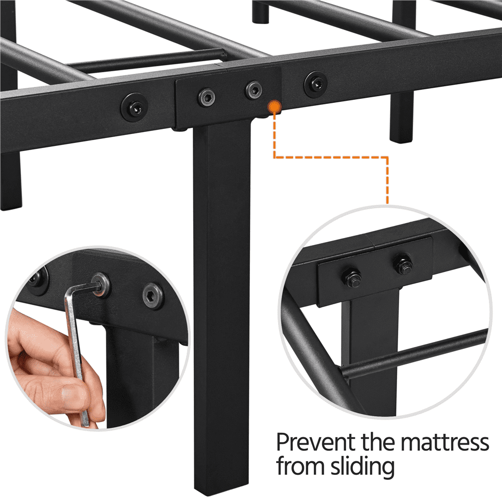 Fullfurnique Lit de plateforme métallique avec tête et pied de lit hauts pour adultes, Twin, Noir