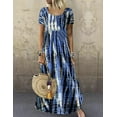 thumbnail image 1 of Robe d'Été pour Femme Robe de Plage Robe Ample Robe Maxi Robe Bohème Teinture sur Nœuds à Manches Courtes Robe à Col Ras du Cou, 1 of 1
