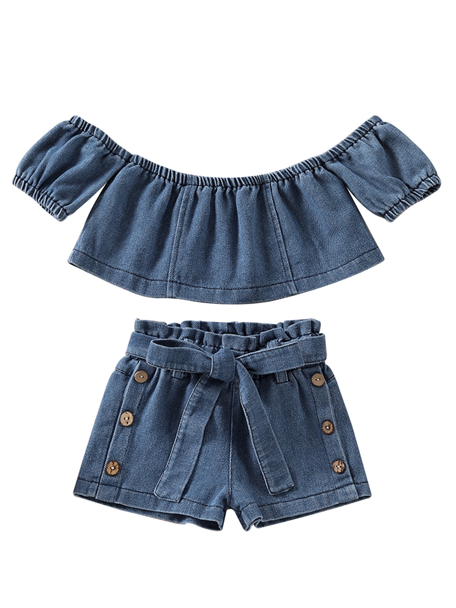 Meihuid Little Girls Jeans Outfits Crop Tops High Waist Ripped Denim
