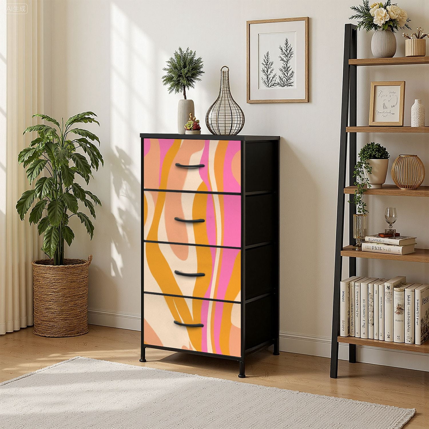 Kanworse 4 Drawer Fabric Dresser for Bedroom Psychedelic swirl groovy Psychedelic Chests of Drawers for Closet Organizers Storage
