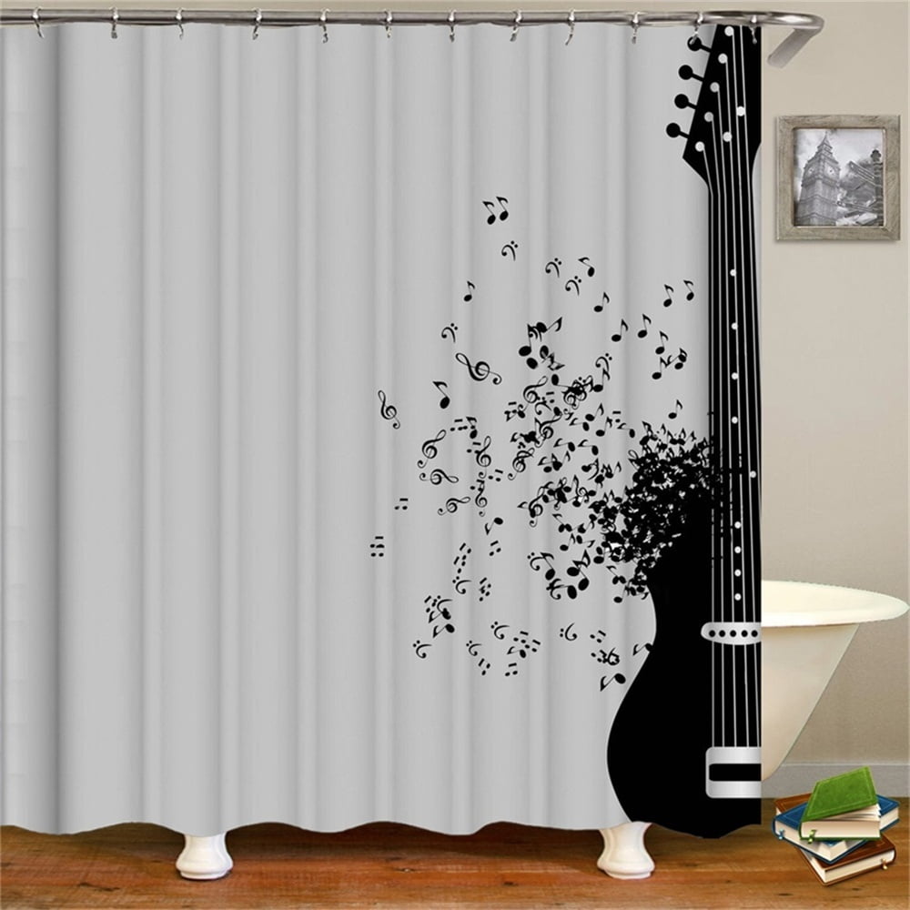 Shower Curtain Set With Hooks Guitar Bass Black Musical Notes Flying Bathroom Decor Waterproof Polyester Fabric Bathroom Accessories Bath Curtain 72x72inches Walmart Canada