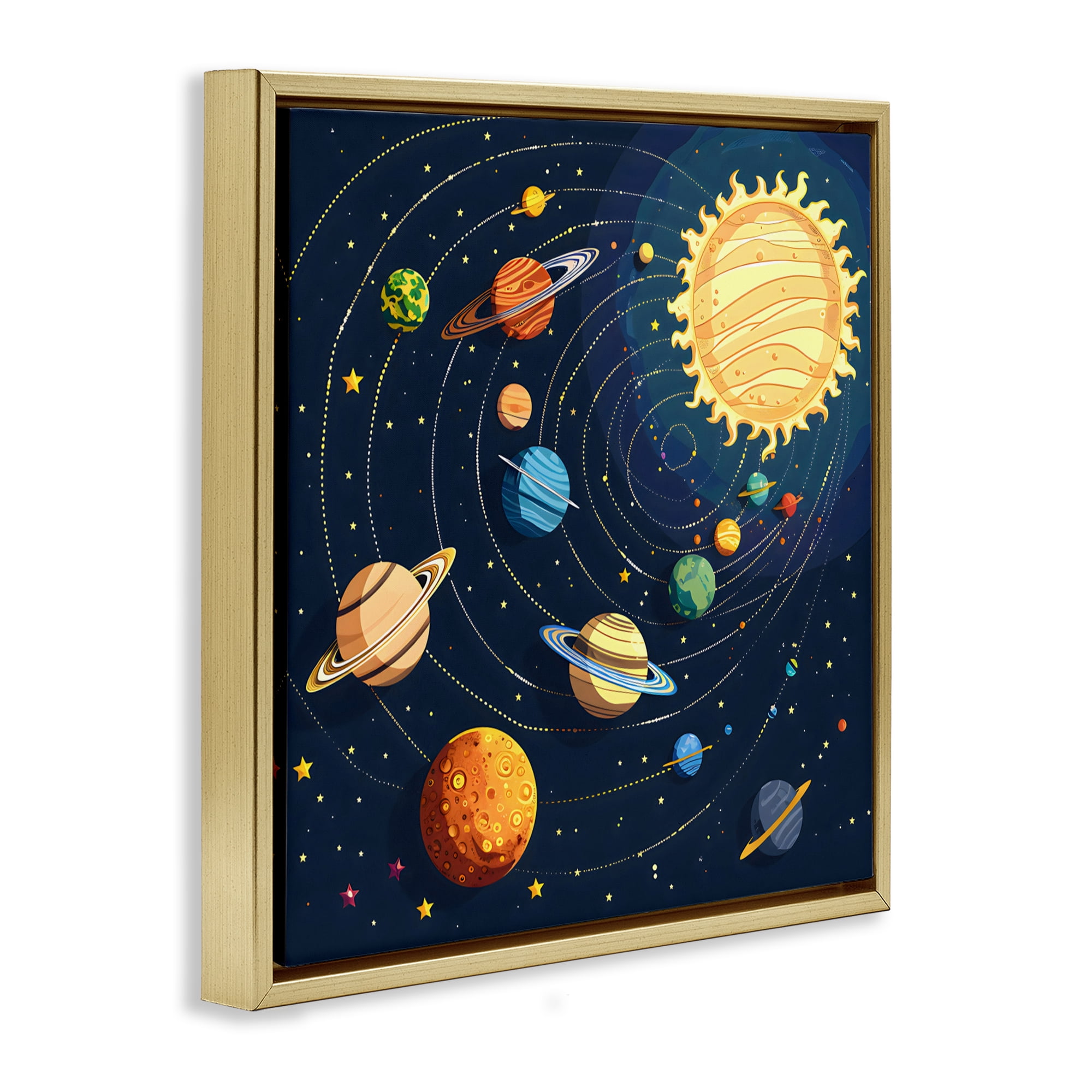 Stupell Industries Planets Around The Sun Gold Framed Floater Canvas Wall Art, design by Creative Studio