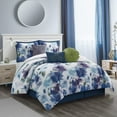 thumbnail image 2 of Nanshing Krista 7 Piece Floral Bedding Comforter Set, Blue/Purple, California King, 2 of 7