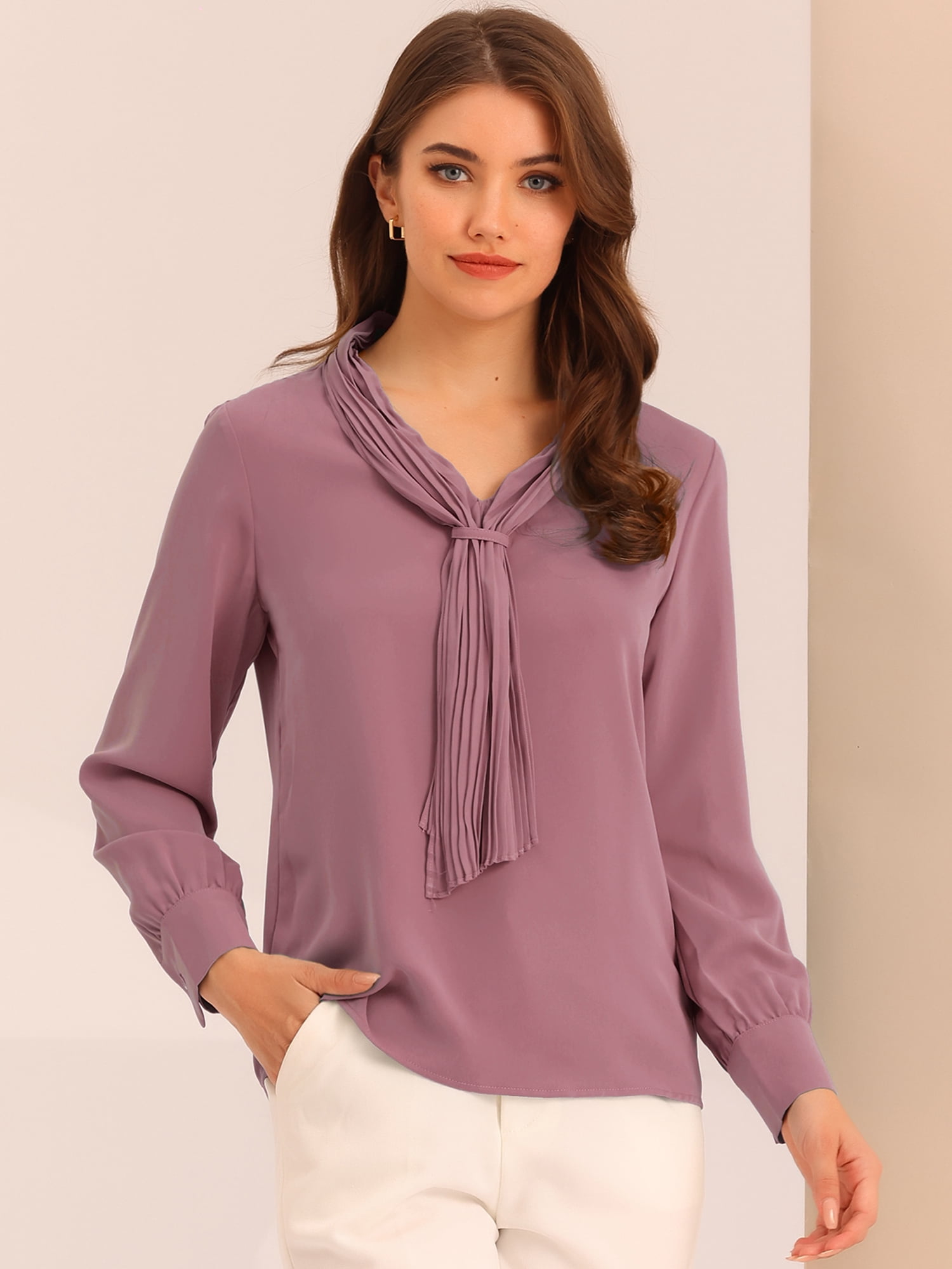 DARING DIVA Work Office Blouse Pleated Top Shirt L Mauve