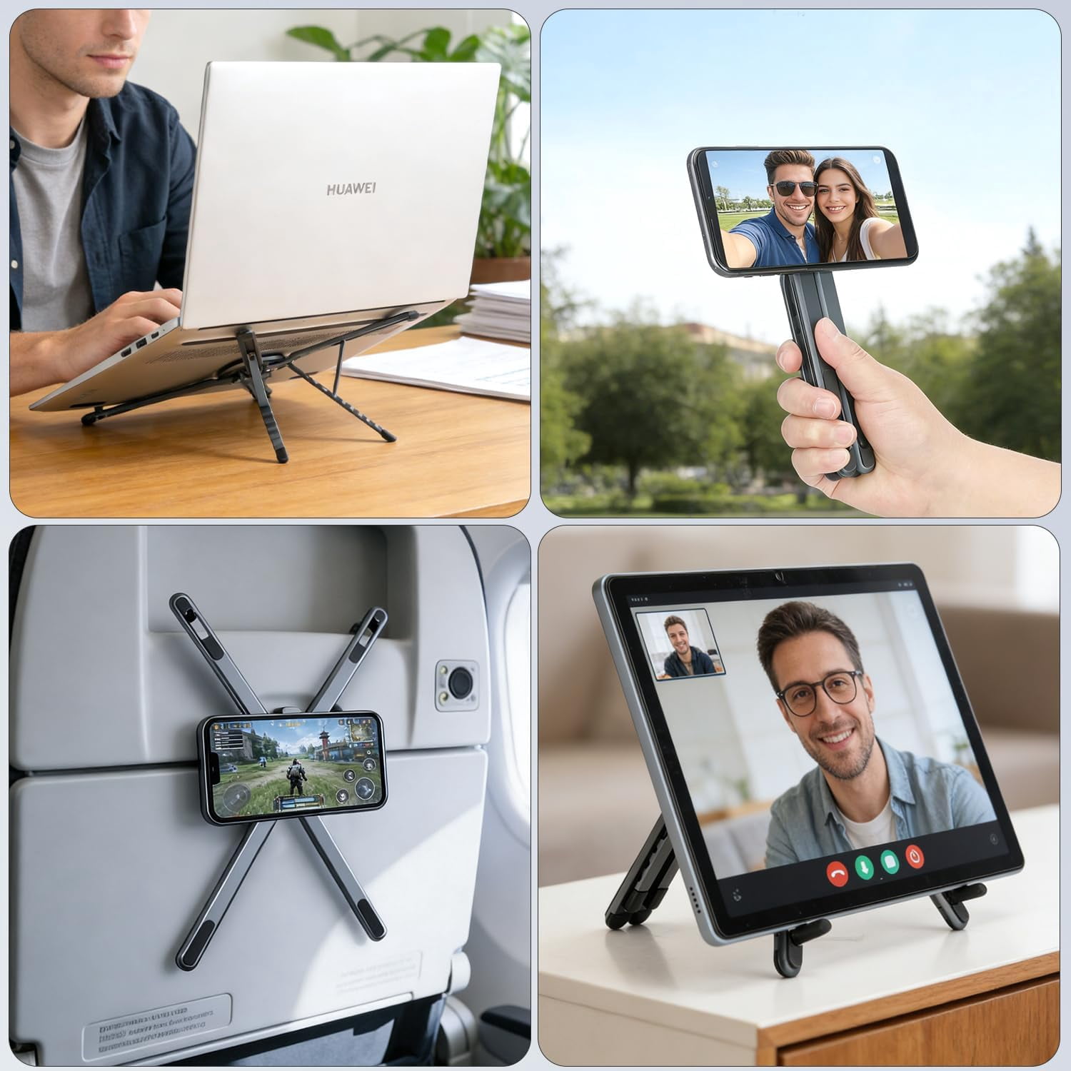 Adjustable Laptop Stand for Desk & Travel - Magnetic Phone Holder Tripod for MagSafe iPhone, Aluminum Foldable Portable Computer Stand Compatible with 10–16" Laptops and 4–13" Phones/Tablets