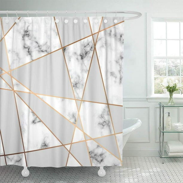 Pknmt Gray Marble With Golden Geometric, Pink Black And Gray Shower Curtain