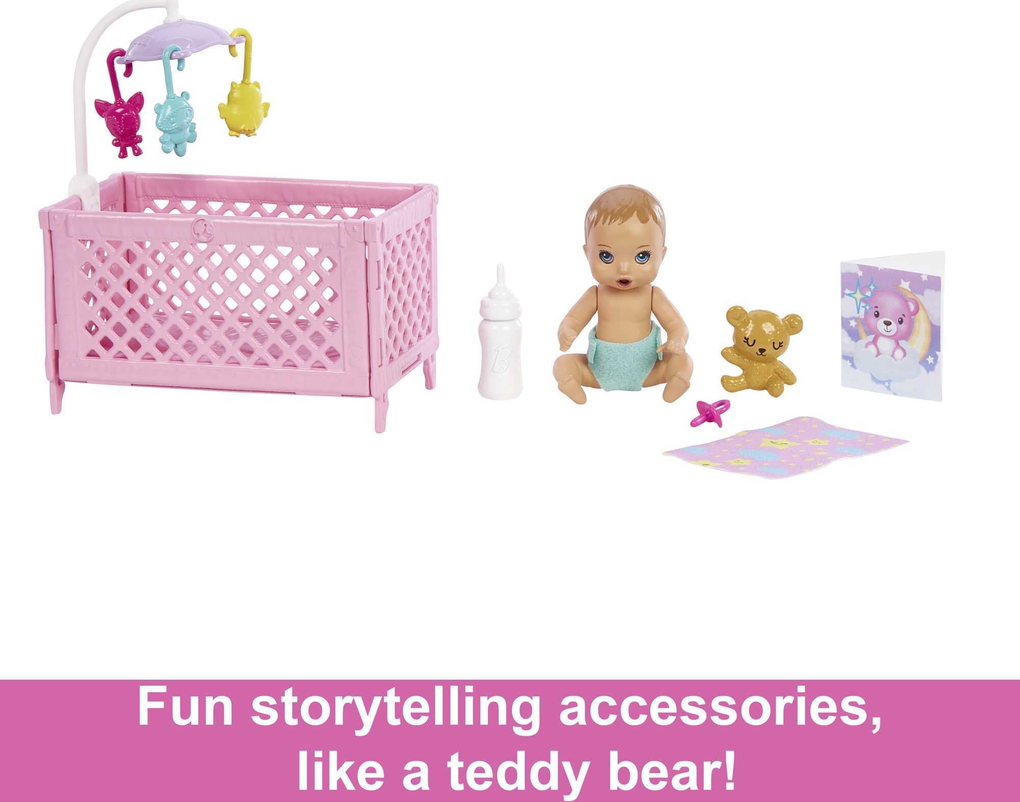 Barbie Skipper Babysitters Playset with Skipper Doll, Baby Doll with Sleepy Eyes, Crib & Accessories
