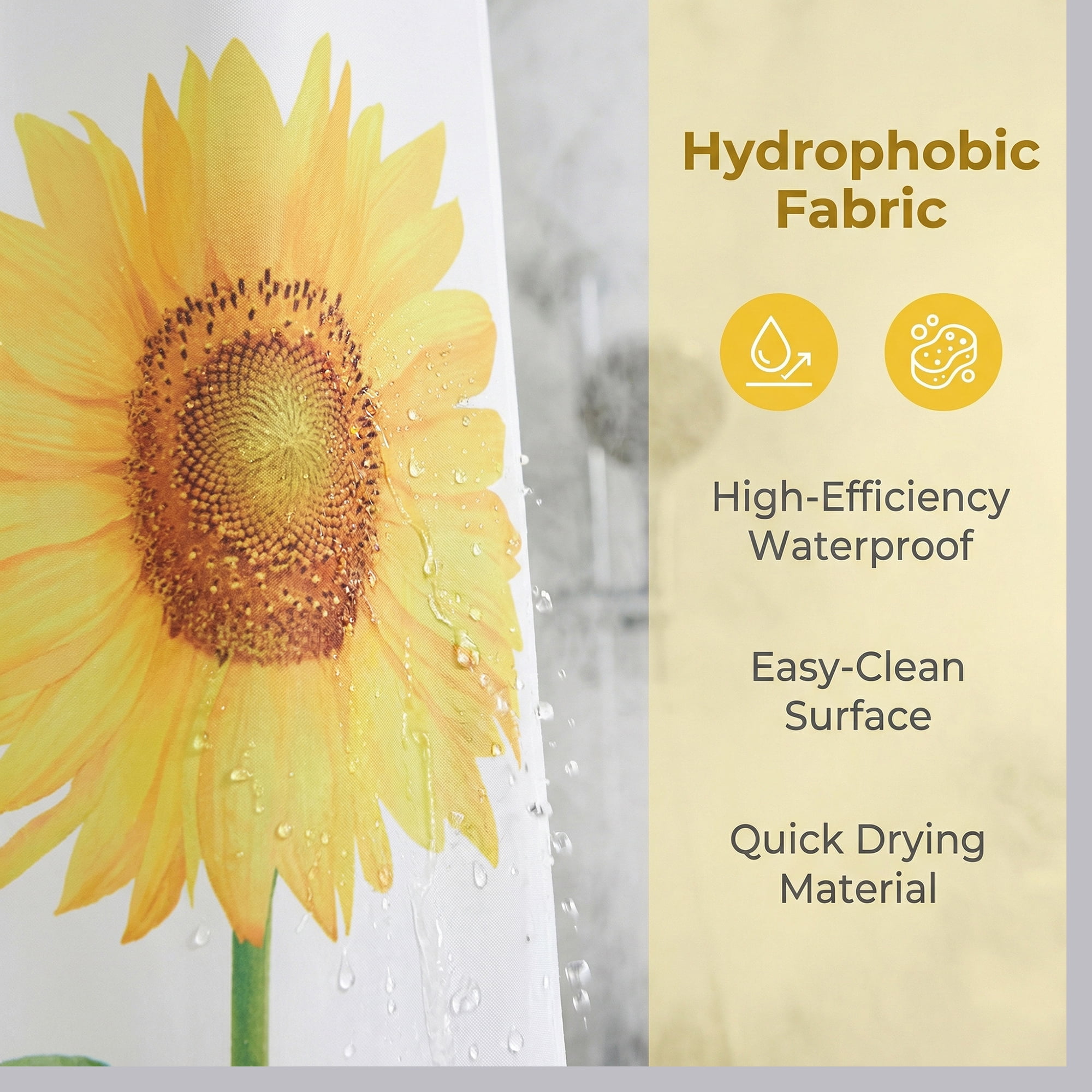 Unique Bargains Boho Shower Curtain Sets with Hooks Yellow Single Sunflower 71"W x 71"L