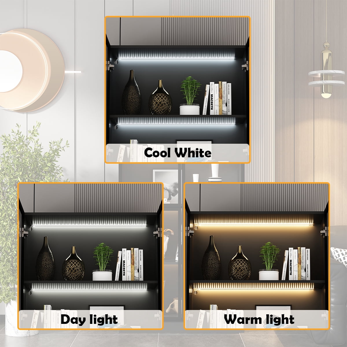KULAGAGA Bookcases Organizer with LED Lights, Heavy Duty Display Cabinet with Glass Door for Living Room, 31.5" Wide
