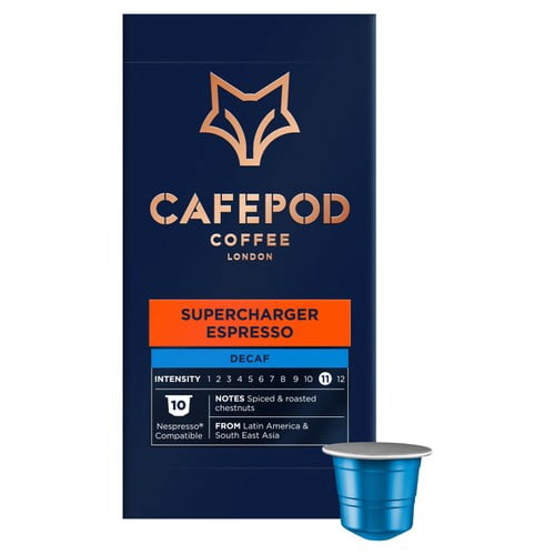 CafePod Decaf Supercharger Espresso Nespresso Compatible Coffee Pods, 10 pods per pack, British Import (Pack of 3)