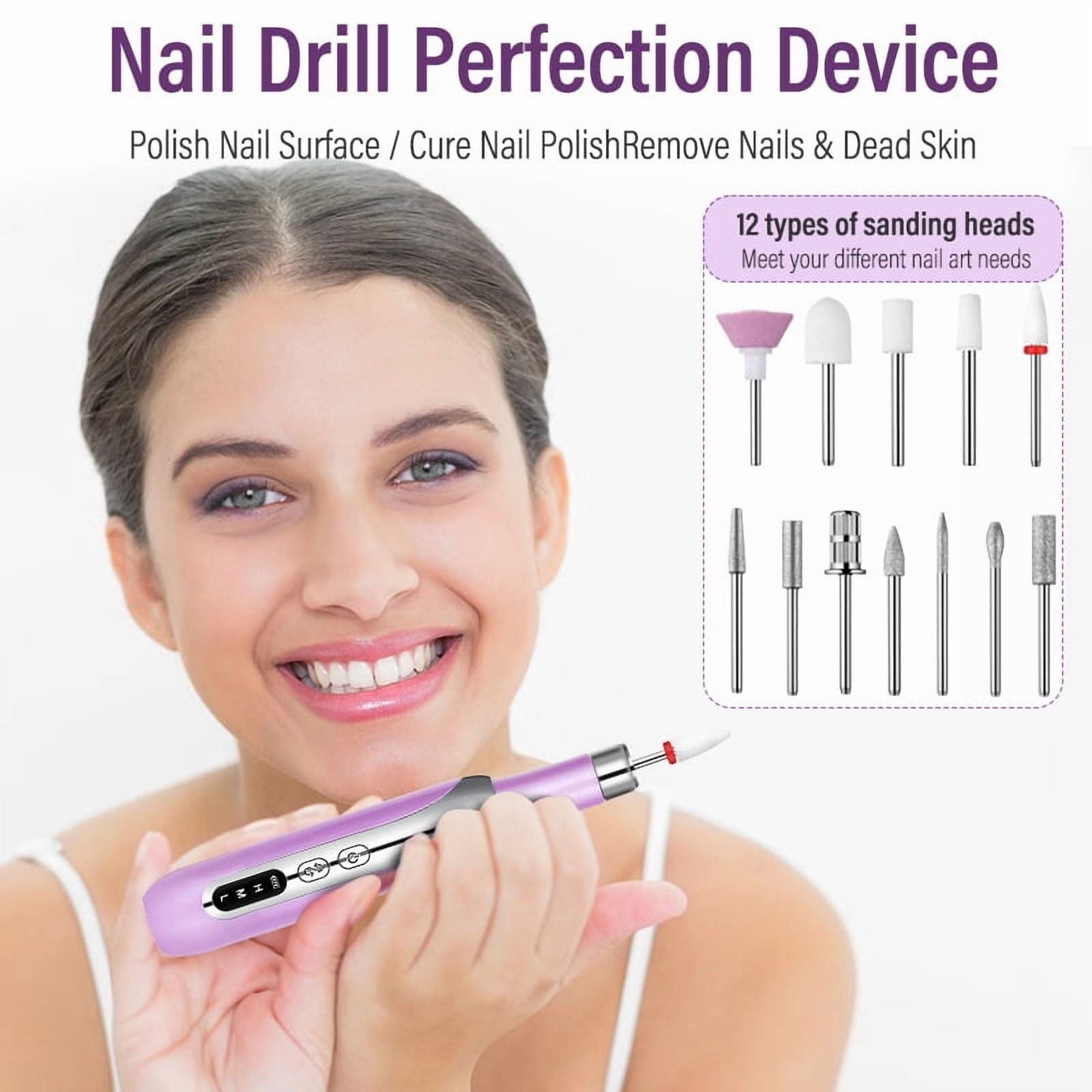 Professional Nail Drill Machine, Electric Manicure Pedicure Kit -15000RPM Cordless Nail Grinder (Portable Rechargeable Electric Nail File Set)