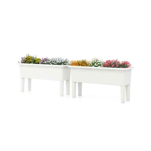 Topcobe 2 PCS Raised Garden Beds Self-Watering Planter Box with Detachable Legs and Drainage Hole, Garden Boxes Outdoor Raised, White