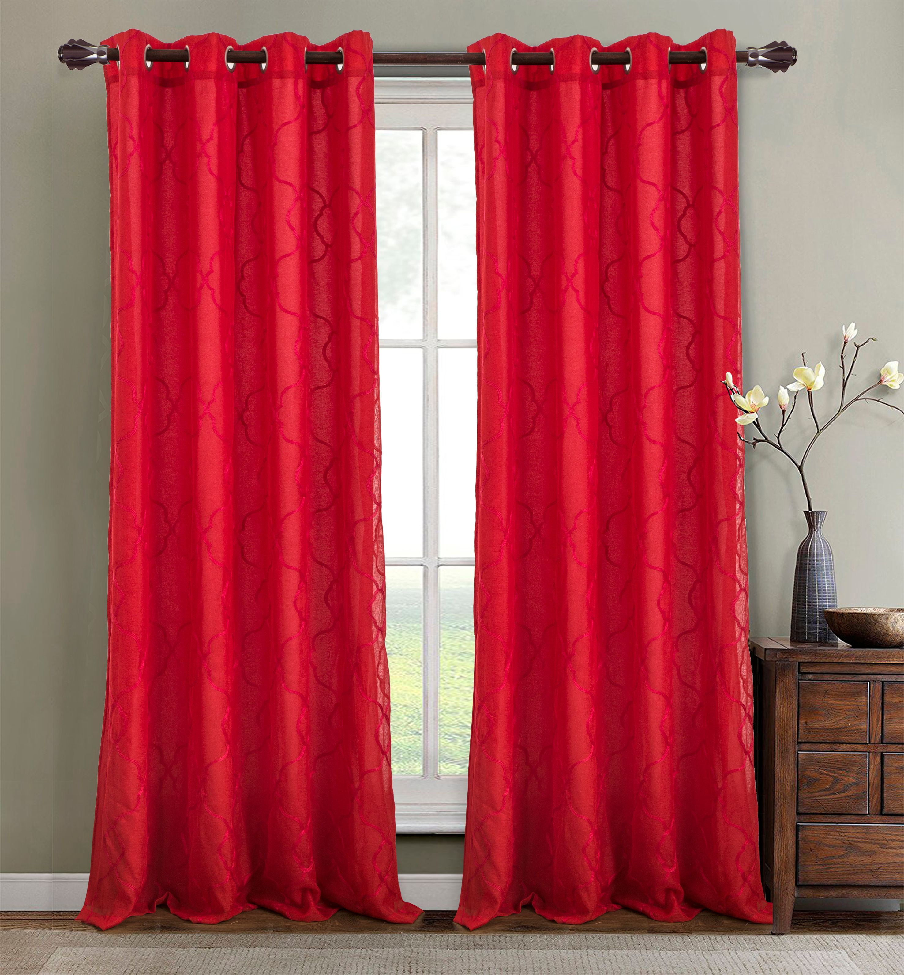 Crescent Embroidered 56 x 84 in. Lined Grommet Curtain Panel, Red