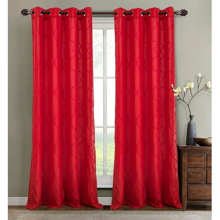 Crescent Embroidered 56 X 84 In Lined Grommet Curtain Panel Red