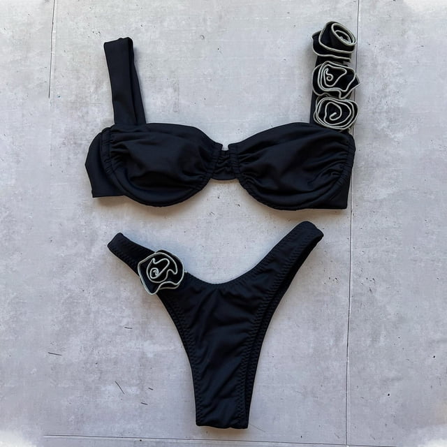 Trajes de baño Amzcrzy Tankini para mujer, trajes de baño, trajes de baño, bikini, moda, cómodo bikini de color sólido, traje de baño de color liso para mujer, conjuntos de bikinis, negro, M