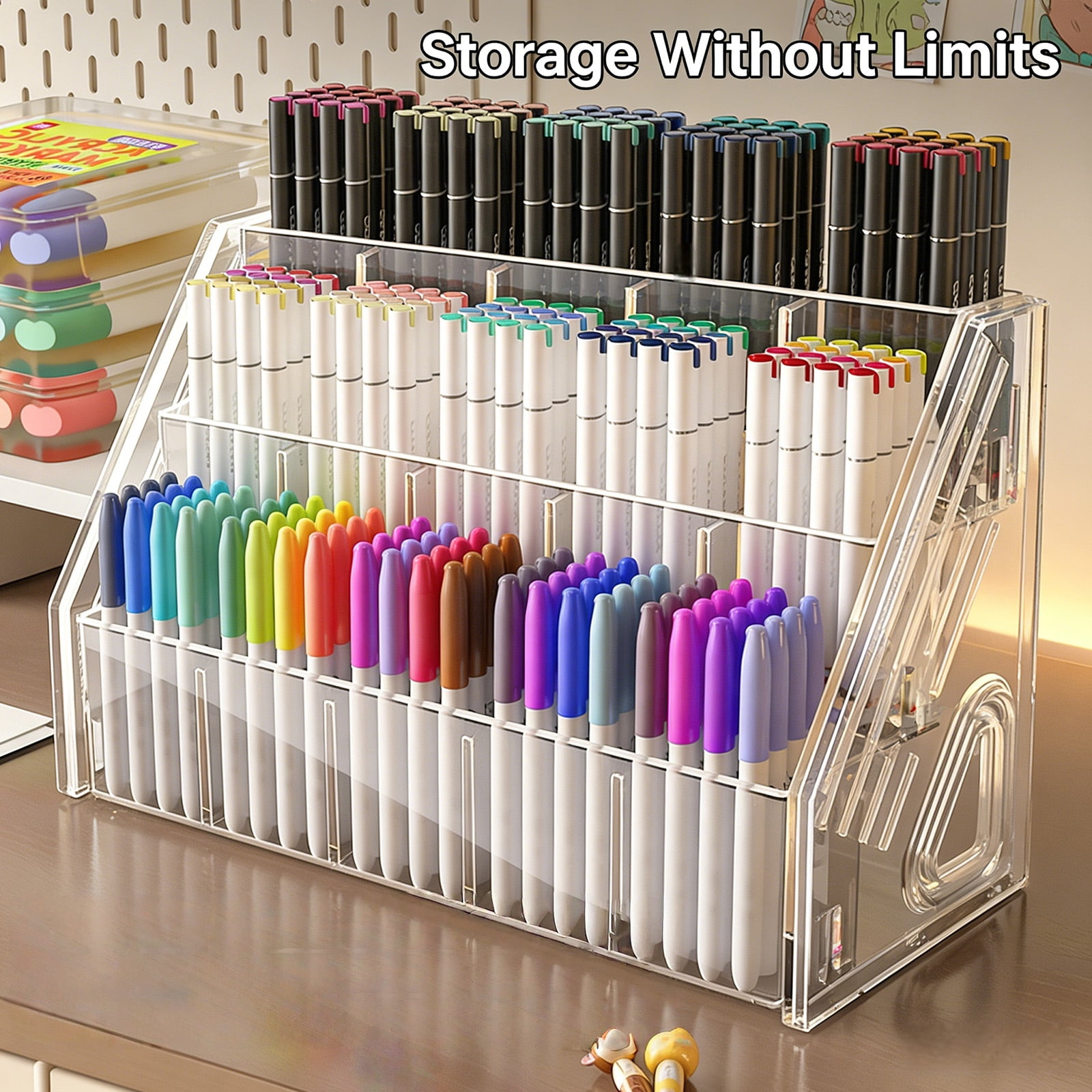 Desk Art Marker Organiser Multi Compartments Clear Acrylic Marker Pen Storage Rack for Pencils Highlighters Art Supplies