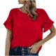 thumbnail image 1 of Top de cuello redondo de manga corta con encaje de color liso para primavera y verano para mujer OAVQHLG3B Store  lin121212, 1 of 5