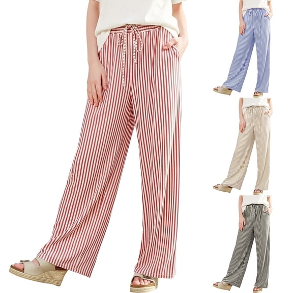 Htrmlpk Women Wide-Leg Pants Elastic Waist Summer Athletic Workout Trousers Full Length Active Pants with Pocket