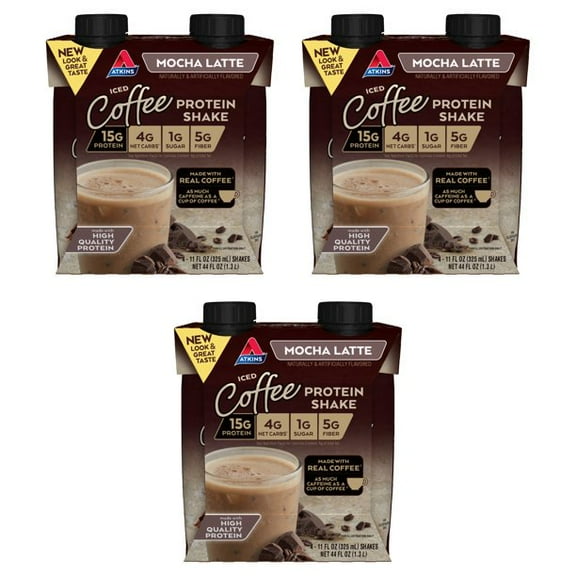 (3 pack) Atkins Protein Shake, Mocha Latte, Keto Friendly, Gluten Free, 4 Ct (Ready to Drink)