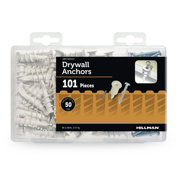 Hillman 50 lb. #6 Nylon Drywall Anchor Screws, Pan Head Phillips Screw, 50 Pack
