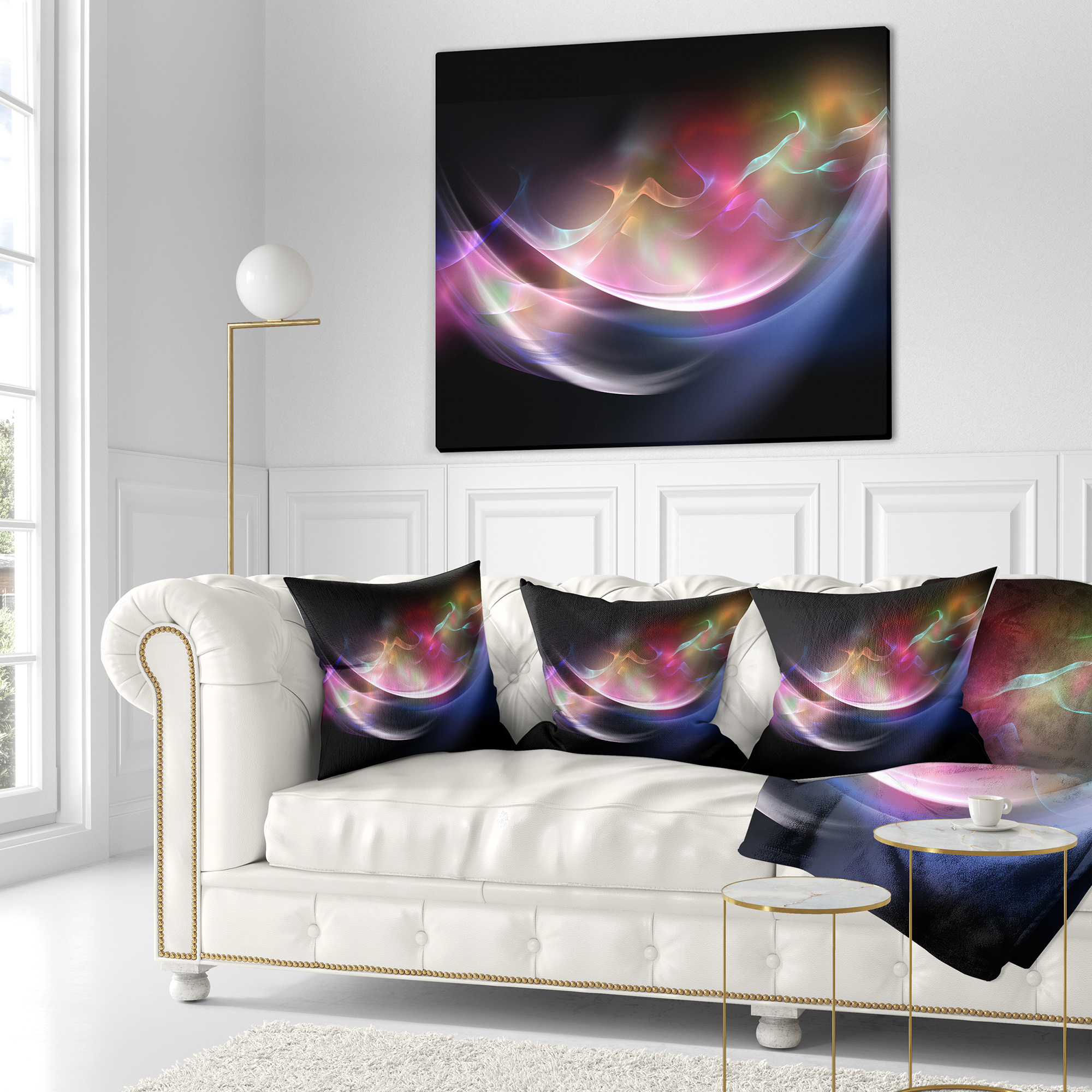 Designart 3D Pink Blue Glowing Light - Abstract Throw Pillow - 16x16