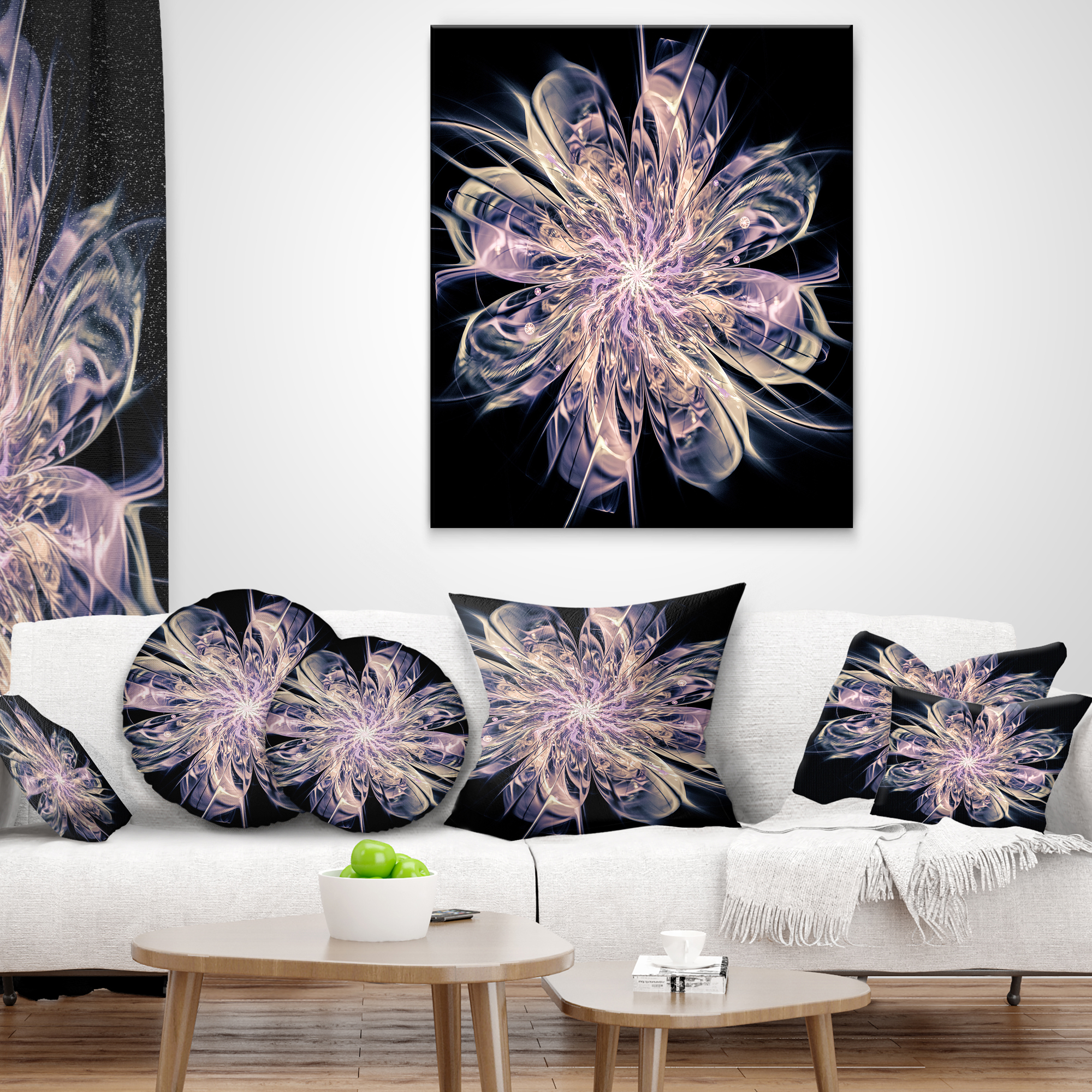 Designart Blue Fractal Flower Petals - Floral Throw Pillow - 18x18