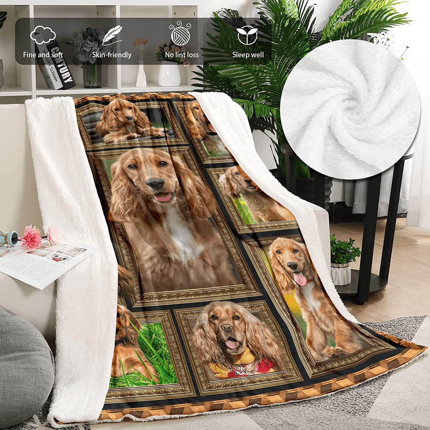 Cocker Spaniel Dog Blanket, Fleece Throw Blanket for Couch Bed, Soft Cozy Warm Flannel Blankets and Throws for Sofa Living Room, Gifts for Dog Lovers, 50" x 60"