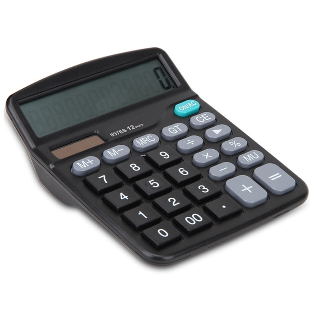 Desk Calculator For Office, Dual Power Large Display Basic Calculator Functions With Big Button And Financial Features For Home And Business Use (Black)