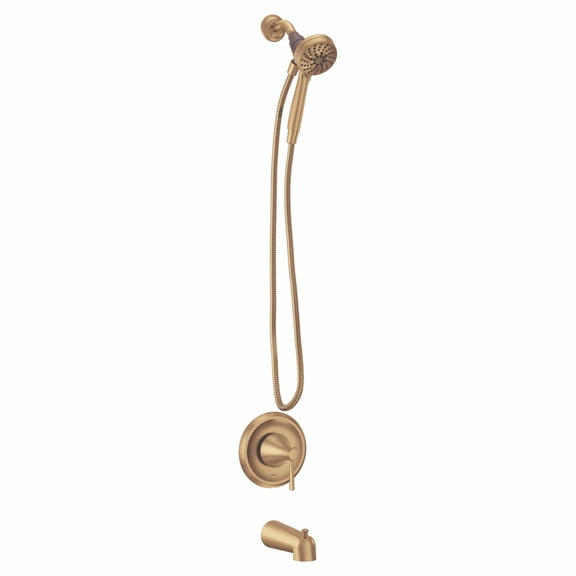 Moen Ronan Bronzed Gold Single-Handle Modern Tub and Shower Faucet with Handheld Rain Shower Spray Head, Shower Handle, Tub Spout, and Valve