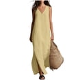 thumbnail image 2 of QUNYINEY Long Dresses for Women Plus Size Sleeveless A Line Cotton Linen Sundress Solid Loose Fit with Slit V Neck Casual Dresses, 2 of 8