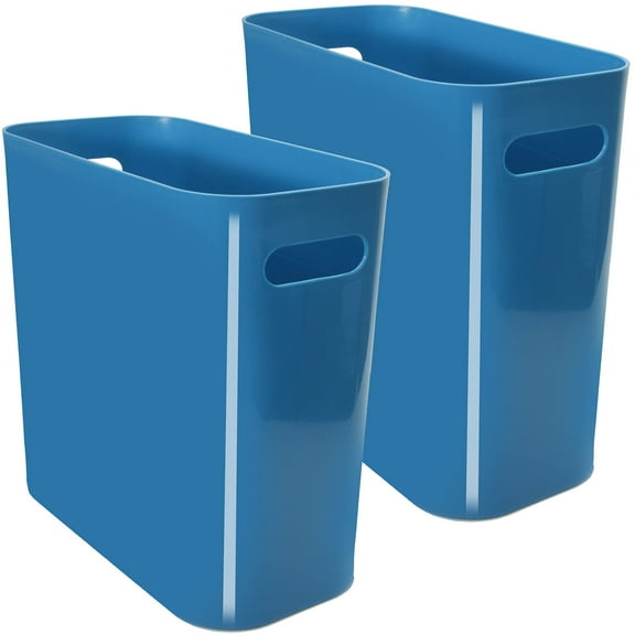 Youngever 2 Pack 3 Gallon Slim Trash Can, Plastic Garbage Container Bin, Trash Bin with Handles for Home Office, Living Room, Study Room, Kitchen, Bathroom (Teal)