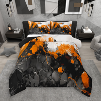Manfei Abstract Marble Full Size Comforter Sets 3-Piece, Black Orange White Bedding Comforter Set, Modern Watercolor Marbling Bedding Sets, Breathable Home Decor