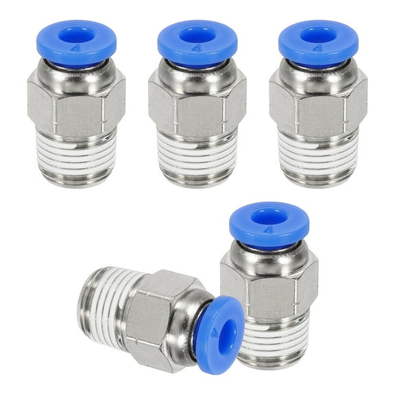 5 Pcs NPT Push to Connect Air Fittings, Male Straight 4mm Tube OD x 1/8" NPT Thread Air Quick Connector, Blue