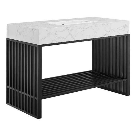 Modway Gridiron 48" Stainless Steel Bathroom Vanity in White/Black