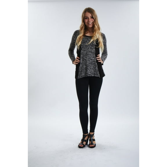 Womens Long Sleeve Marled Colorblock Knit Top