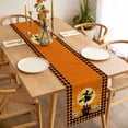 thumbnail image 3 of Halloween Table Runner - 70 Inch Long, Kitchen Dining Table Runner Dresser Scarves, Riding Witch Cat Orange Plaid Pumpkin Farmhouse Decor for Coffee Tables Wedding Party Banquet, 3 of 8